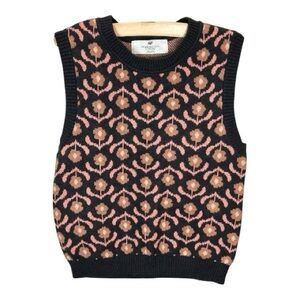 H&M Girls Knit Sweater Vest Brown Pink Floral Size 6X/7